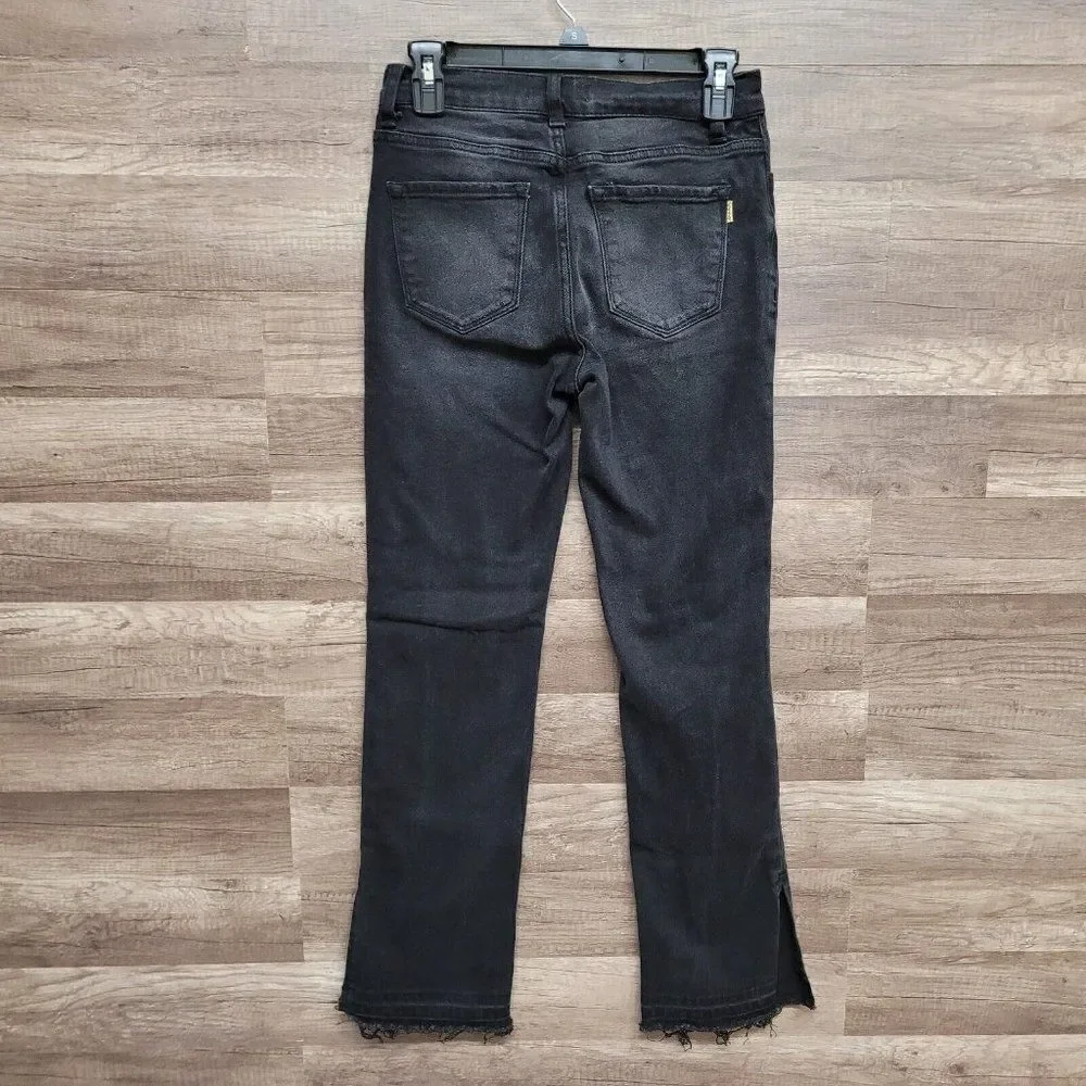 Vibrant Miu Split Leg Vintage Black Bootcut‎ Ripped Jeans Womens Raw Hem 3 / 25